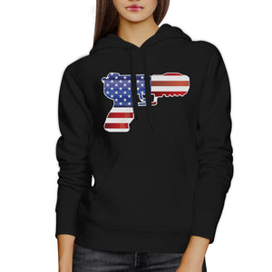 American Flag With Pistol Shape Unisex Black Hoodie For 4th Of July - 365INLOVE