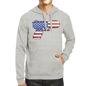 Pistol American Flag Unisex Grey Hoodie Gifts For Gun Supporters - 365INLOVE