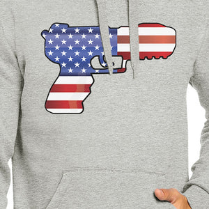 Pistol American Flag Unisex Grey Hoodie Gifts For Gun Supporters - 365INLOVE