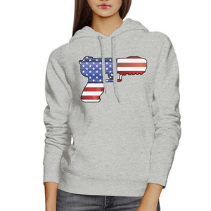 Pistol American Flag Unisex Grey Hoodie Gifts For Gun Supporters - 365INLOVE