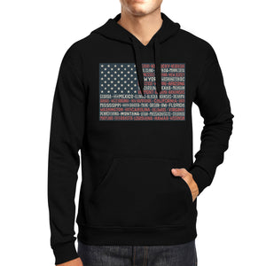 50 States Us Flag Unisex Black Hoodie Crewneck Pullover Graphic Top - 365INLOVE