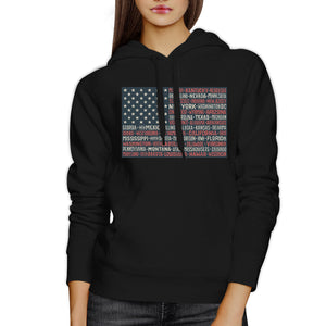 50 States Us Flag Unisex Black Hoodie Crewneck Pullover Graphic Top - 365INLOVE