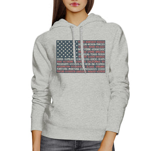 50 States Us Flag Unisex Grey Hoodie Crewneck Pullover Graphic Top - 365INLOVE