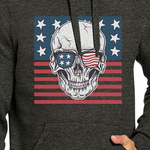 Skull American Flag Unisex Dark Grey Hoodie Round Neck Pullover Top - 365INLOVE