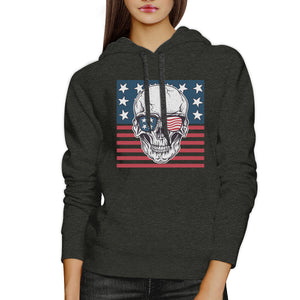 Skull American Flag Unisex Dark Grey Hoodie Round Neck Pullover Top - 365INLOVE