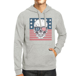 Skull American Flag Unisex Grey Hoodie Round Neck Pullover Fleece - 365INLOVE