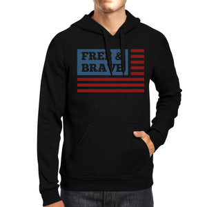 Free & Brave Us Flag Unisex Black Hoodie Round Neck Pullover Fleece - 365INLOVE