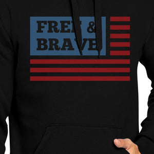 Free & Brave Us Flag Unisex Black Hoodie Round Neck Pullover Fleece - 365INLOVE