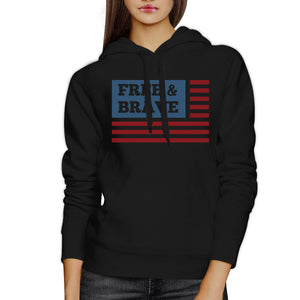 Free & Brave Us Flag Unisex Black Hoodie Round Neck Pullover Fleece - 365INLOVE