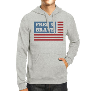 Free & Brave Us Flag Unisex Grey Hoodie Round Neck Pullover Fleece - 365INLOVE