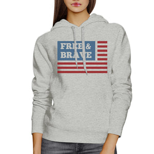 Free & Brave Us Flag Unisex Grey Hoodie Round Neck Pullover Fleece - 365INLOVE