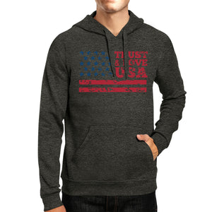 Trust Love USA Unisex Dark Gray Hoodie Crewneck Pullover Fleece Top - 365INLOVE