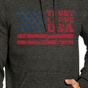 Trust Love USA Unisex Dark Gray Hoodie Crewneck Pullover Fleece Top - 365INLOVE