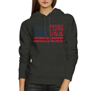 Trust Love USA Unisex Dark Gray Hoodie Crewneck Pullover Fleece Top - 365INLOVE