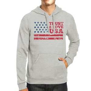 Trust & Love USA Unisex Grey Hoodie Crewneck Pullover Fleece Gift - 365INLOVE