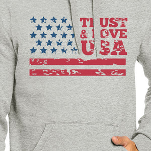 Trust & Love USA Unisex Grey Hoodie Crewneck Pullover Fleece Gift - 365INLOVE