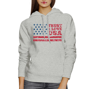 Trust & Love USA Unisex Grey Hoodie Crewneck Pullover Fleece Gift - 365INLOVE