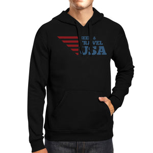 Seek & Travel USA Unisex Graphic Hoodie Black Round Neck Fleece Top - 365INLOVE