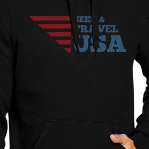 Seek & Travel USA Unisex Graphic Hoodie Black Round Neck Fleece Top - 365INLOVE