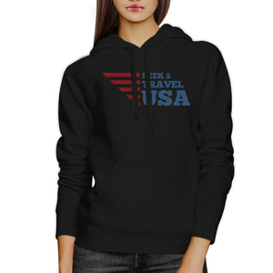 Seek & Travel USA Unisex Graphic Hoodie Black Round Neck Fleece Top - 365INLOVE