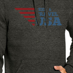 Seek Travel USA Unisex Graphic Hoodie Dark Gray Round Neck Fleece - 365INLOVE