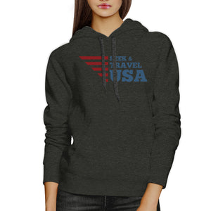 Seek Travel USA Unisex Graphic Hoodie Dark Gray Round Neck Fleece - 365INLOVE