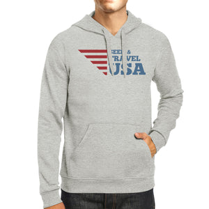 Seek & Travel USA Unisex Graphic Hoodie Gray Round Neck Fleece Top - 365INLOVE