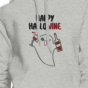 Happy Hallowine Ghost Wine Grey Hoodie