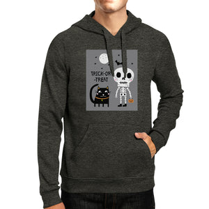 Trick-Or-Treat Skeleton Black Cat Dark Grey Hoodie