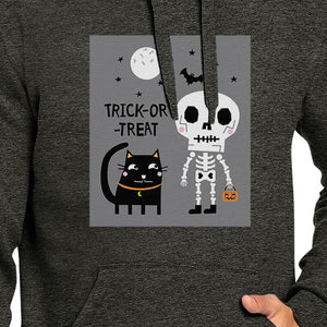 Trick-Or-Treat Skeleton Black Cat Dark Grey Hoodie