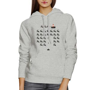 Pixel Game Santa And Rudolph Grey Hoodie