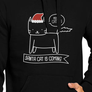 Meowy Catmas Santa Cat Is Coming Black Hoodie