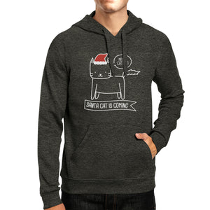 Meowy Catmas Santa Cat Is Coming Dark Grey Hoodie