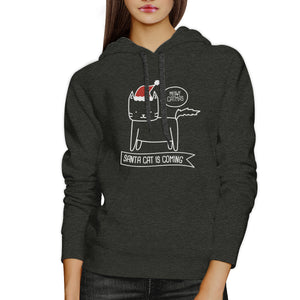 Meowy Catmas Santa Cat Is Coming Dark Grey Hoodie