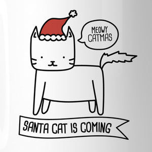 Meowy Catmas Santa Cat Is Coming White Mug