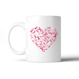 Pink Ribbon Heart White Mug