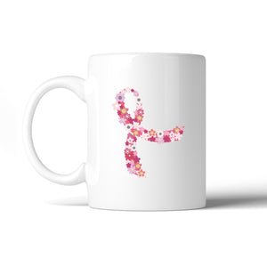 Pink Floral Ribbon White Mug