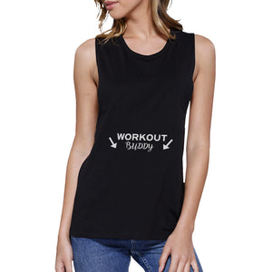 Workout Buddy Black Muscle Tank Top Work Out Sleeveless Muscle Tee - 365INLOVE