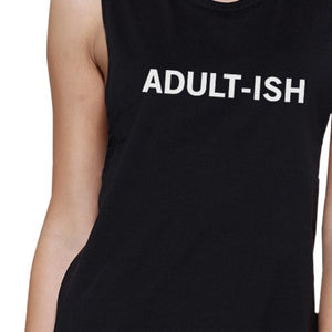 Adult-ish Womens Black Muscle Top Letter Printed Sleeveless Top - 365INLOVE