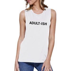 Adult-ish Womens White Muscle Top Letter Printed Sleeveless Top - 365INLOVE