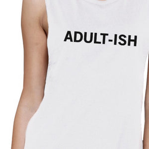 Adult-ish Womens White Muscle Top Letter Printed Sleeveless Top - 365INLOVE