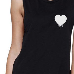 Melting Heart Women's Black Muscle Top Cute Heart Pocket-Size Print - 365INLOVE