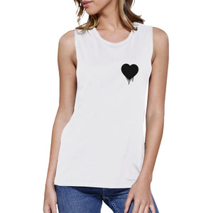 Melting Heart Women's White Muscle Top Cute Heart Pocket-Size Print - 365INLOVE