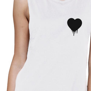 Melting Heart Women's White Muscle Top Cute Heart Pocket-Size Print - 365INLOVE