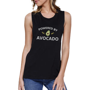 Powered By Avocado Black Cute Graphic Muscle Top Unique Design Tank - 365INLOVE