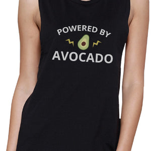 Powered By Avocado Black Cute Graphic Muscle Top Unique Design Tank - 365INLOVE