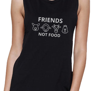Friends Not Food Black Muscle Top Unique Design For Animal Lovers - 365INLOVE