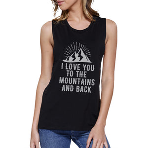 Mountain And Back Womens Black Round Neck Cute Design Tank Top - 365INLOVE