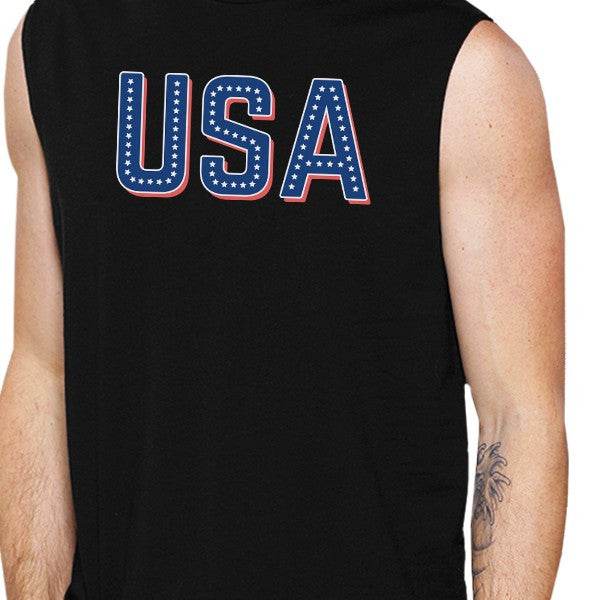 USA With Stars Mens Cotton Muscle Top Unique USA Letter Printed Top - 365INLOVE
