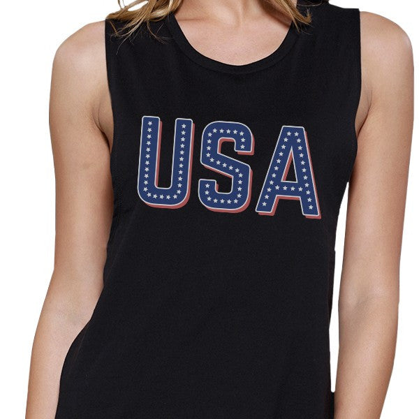 USA With Stars Womens Cotton Muscle Top Unique USA Letter Printed - 365INLOVE